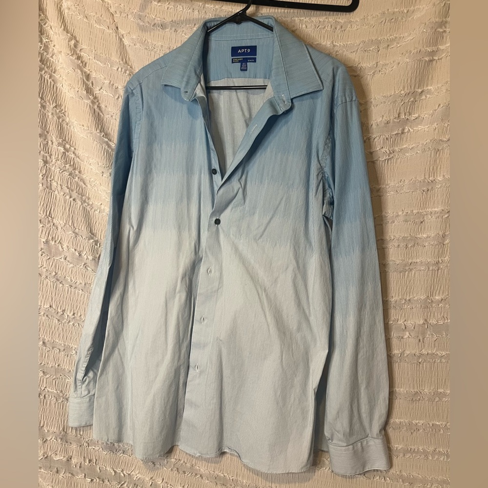 APT. 9 Premier Flex Blue and white striped dress shirt slim fit size17 1/2-36/37
